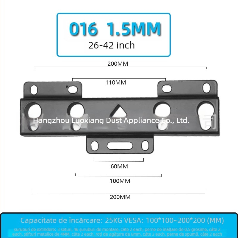 Suport TV universal montat pe perete – Model 019, din fier, capacitate 15 kg+, șuruburi incluse