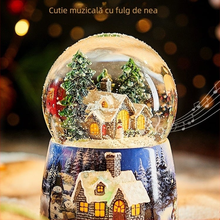 Sferă de cristal rotativă cu zăpadă – cutie muzicală Bluetooth cu floare de mătase, opt melodii