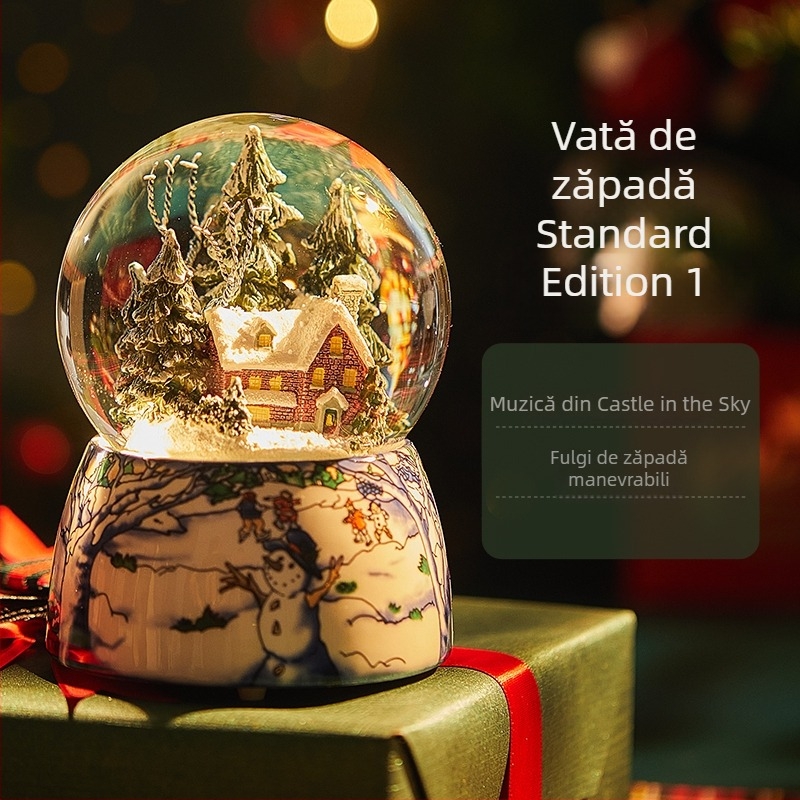 Sferă de cristal rotativă cu zăpadă – cutie muzicală Bluetooth cu floare de mătase, opt melodii