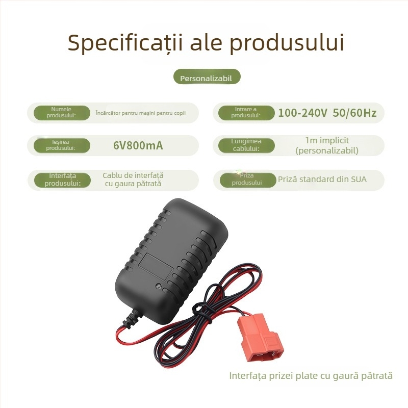 Încărcător pentru mașinuțe electrice pentru copii 6–12V, intrare AC 100–240V, ieșire 6–12V, 1A