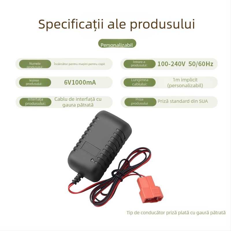 Încărcător pentru mașinuțe electrice pentru copii 6–12V, intrare AC 100–240V, ieșire 6–12V, 1A