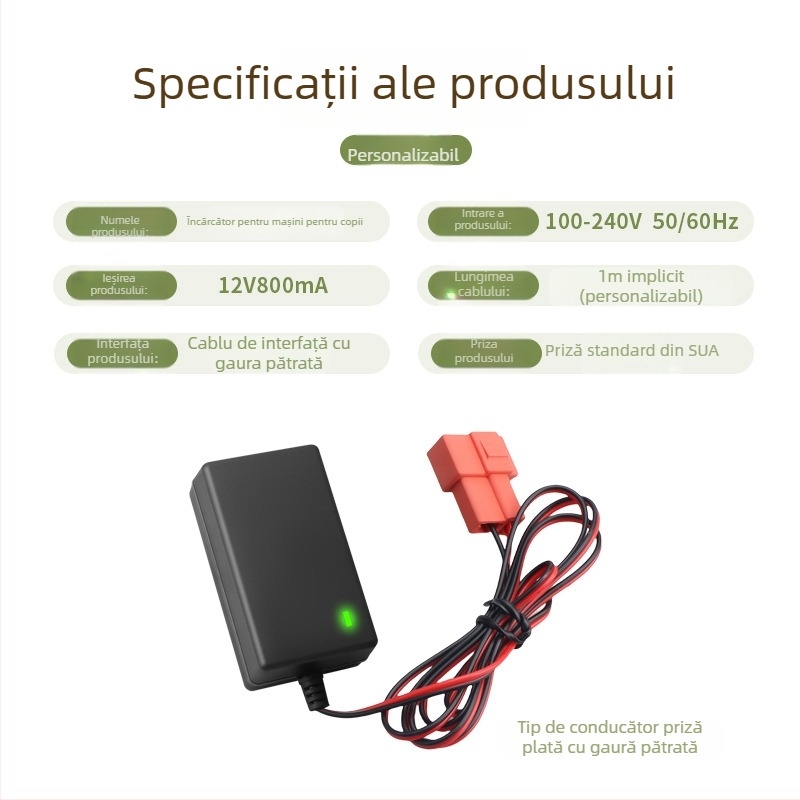 Încărcător pentru mașinuțe electrice pentru copii 6–12V, intrare AC 100–240V, ieșire 6–12V, 1A