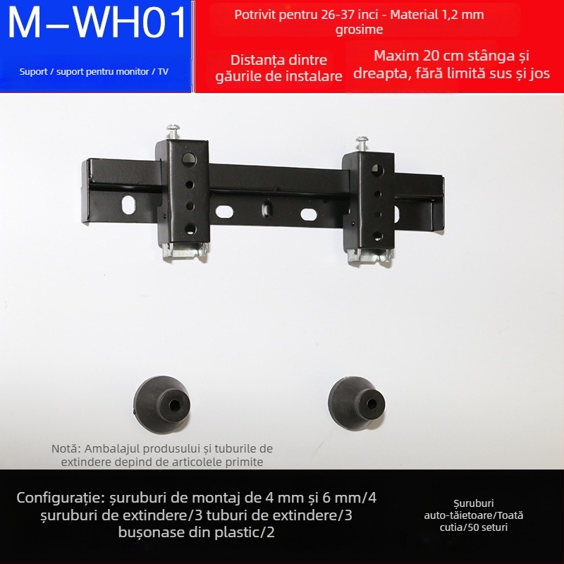 Suport universal de perete pentru televizor, cu două găuri, model L02, din fier, control mecanic, capacitate peste 15 kg