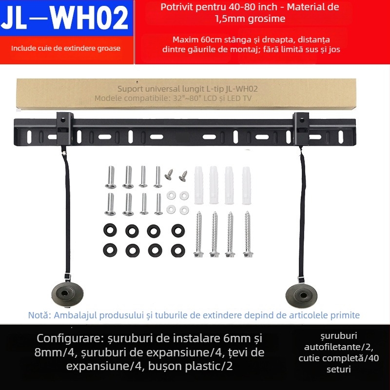 Suport universal de perete pentru televizor, cu două găuri, model L02, din fier, control mecanic, capacitate peste 15 kg