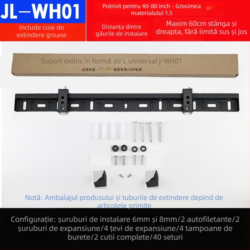 Suport universal de perete pentru televizor, cu două găuri, model L02, din fier, control mecanic, capacitate peste 15 kg