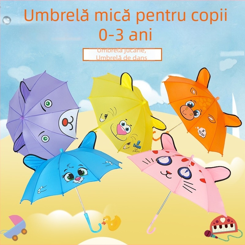 Umbrelă mică pentru copii cu design desen animat pentru recuzită de dans – 8 sârme din oțel, deschidere manuală, mâner din plastic, țesătură din fibre de poliester 170T