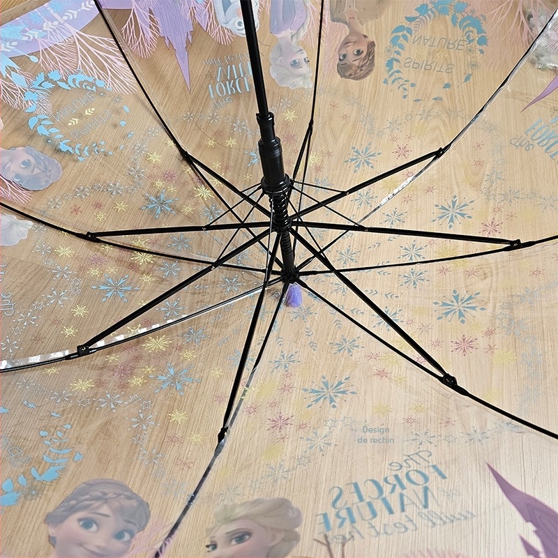 Umbrelă pentru copii cu design desen animat, cupolă transparentă, mâner lung, 8 arce, deschidere automată, imprimare logo