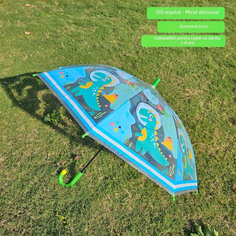 Umbrelă pentru copii cu design desen animat, cupolă transparentă, mâner lung, 8 arce, deschidere automată, imprimare logo