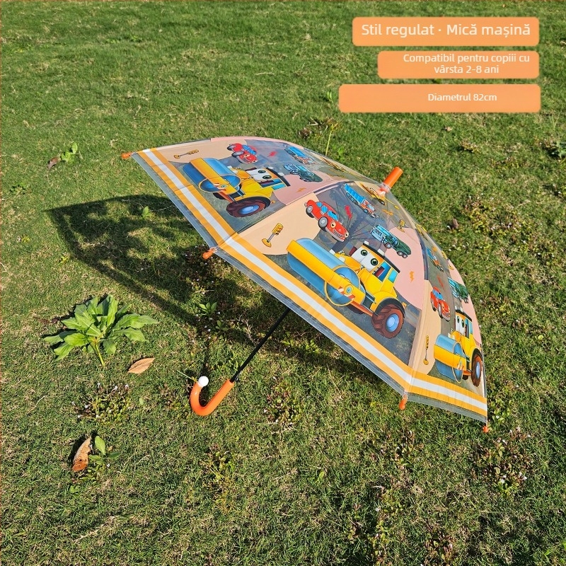 Umbrelă pentru copii cu design desen animat, cupolă transparentă, mâner lung, 8 arce, deschidere automată, imprimare logo