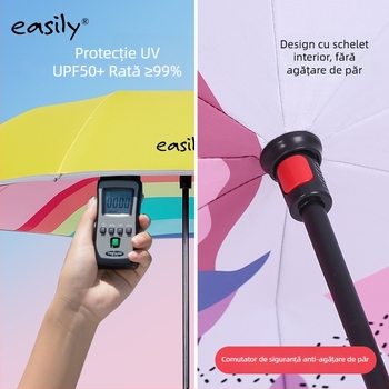 Umbrelă pentru copii cu mâner lung și design de desene animate, 8 arce, țesătură poliester 210T, tijă din oțel cu mâner din plastic