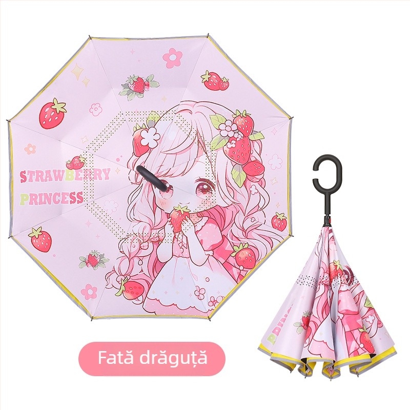 Umbrelă pentru copii cu mâner lung și design de desene animate, 8 arce, țesătură poliester 210T, tijă din oțel cu mâner din plastic