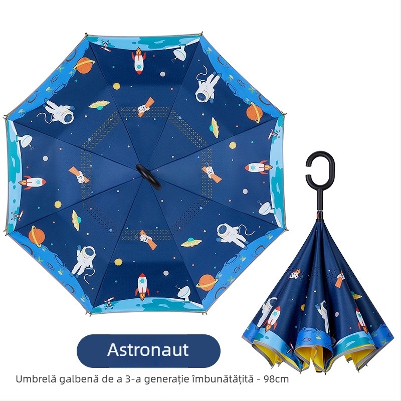 Umbrelă pentru copii cu mâner lung și design de desene animate, 8 arce, țesătură poliester 210T, tijă din oțel cu mâner din plastic