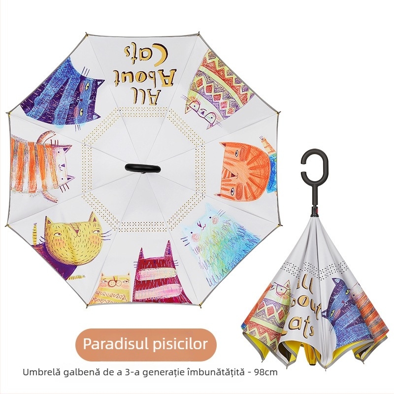 Umbrelă pentru copii cu mâner lung și design de desene animate, 8 arce, țesătură poliester 210T, tijă din oțel cu mâner din plastic