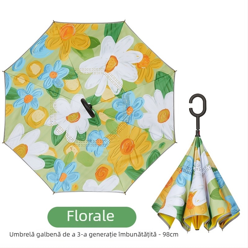 Umbrelă pentru copii cu mâner lung și design de desene animate, 8 arce, țesătură poliester 210T, tijă din oțel cu mâner din plastic