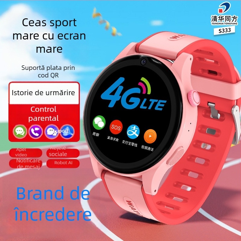 Tsinghua Tongfang S333 Ceas inteligent cu card pentru elevi, telefon, display AMOLED rotund, slot pentru card, Android compatibil, baterie 7–14 zile, rezistent la apă