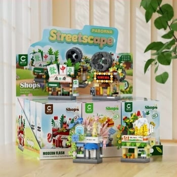 Set blocuri de construcție pentru 7–14 ani; compatibil LEGO; scenă stradală cu micro-blocuri; plastic ABS; 200–400 piese; 0,2 kg