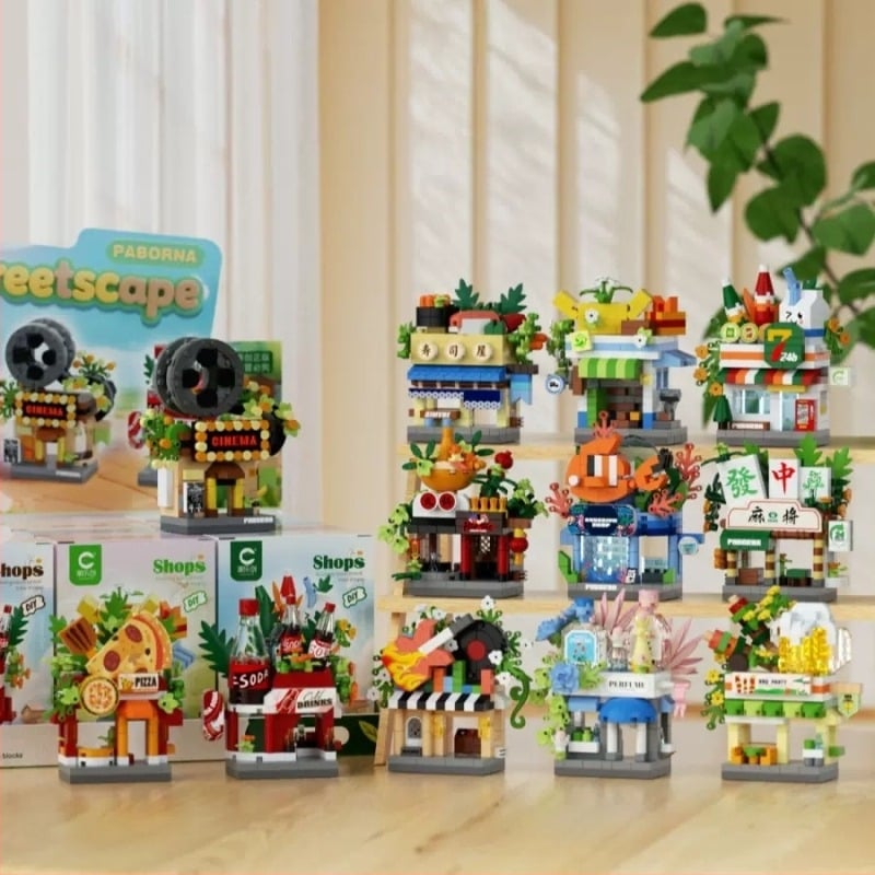 Set blocuri de construcție pentru 7–14 ani; compatibil LEGO; scenă stradală cu micro-blocuri; plastic ABS; 200–400 piese; 0,2 kg