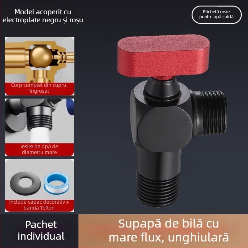 Valvă unghiulară din oțel inoxidabil 304, filetare, pentru apă caldă și rece, valve cu bilă, debit mare, model Q