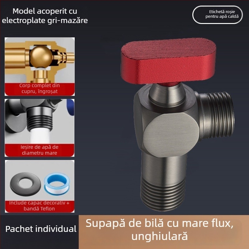 Valvă unghiulară din oțel inoxidabil 304, filetare, pentru apă caldă și rece, valve cu bilă, debit mare, model Q