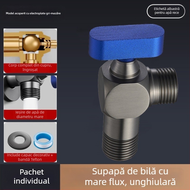 Valvă unghiulară din oțel inoxidabil 304, filetare, pentru apă caldă și rece, valve cu bilă, debit mare, model Q