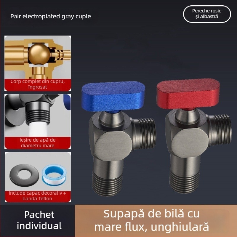 Valvă unghiulară din oțel inoxidabil 304, filetare, pentru apă caldă și rece, valve cu bilă, debit mare, model Q