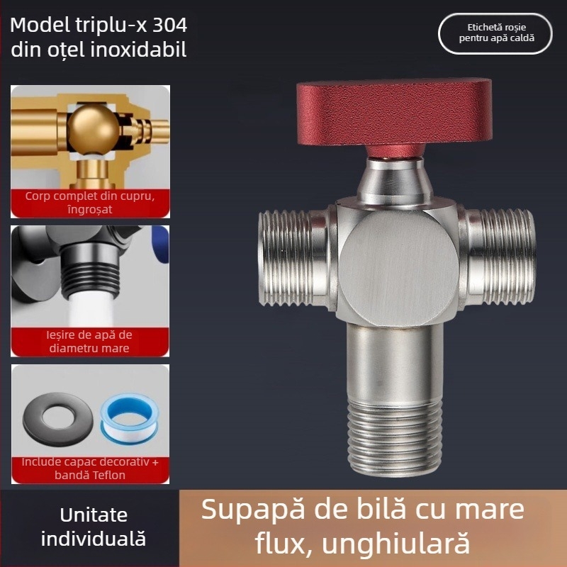 Valvă unghiulară din oțel inoxidabil 304, filetare, pentru apă caldă și rece, valve cu bilă, debit mare, model Q