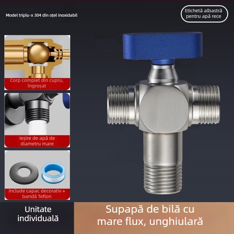 Valvă unghiulară din oțel inoxidabil 304, filetare, pentru apă caldă și rece, valve cu bilă, debit mare, model Q