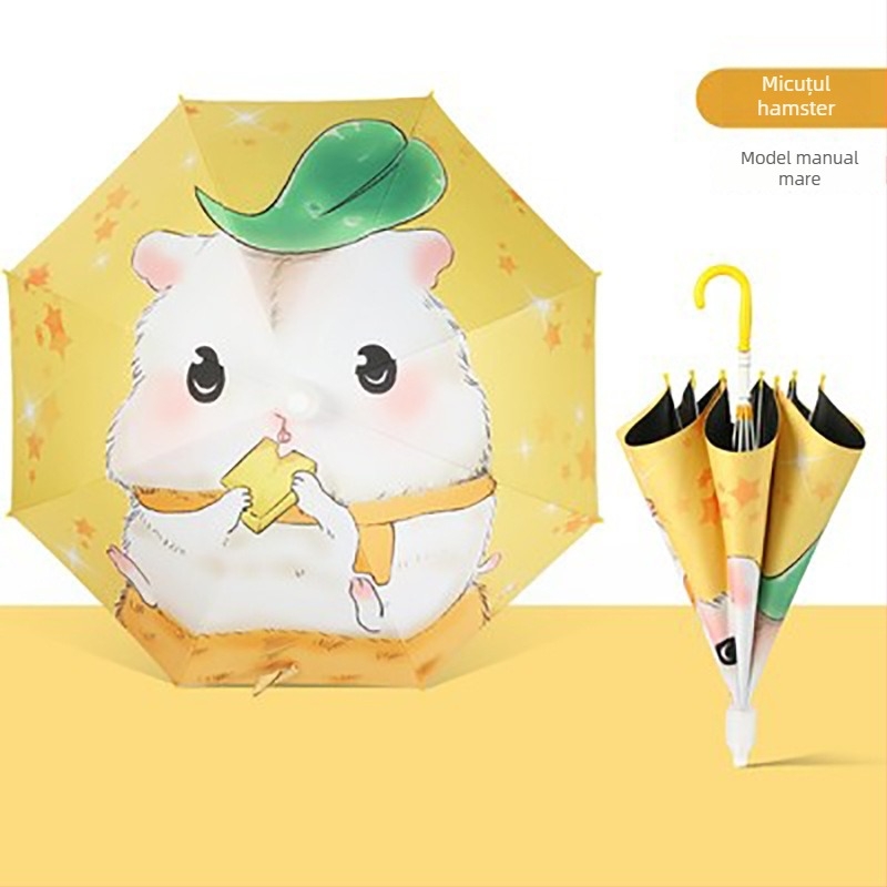 Umbrelă pentru copii cu design de iepuraș desene animate, cadru cu 8 brațe, țeavă din oțel, mâner din plastic, țesătură 190T