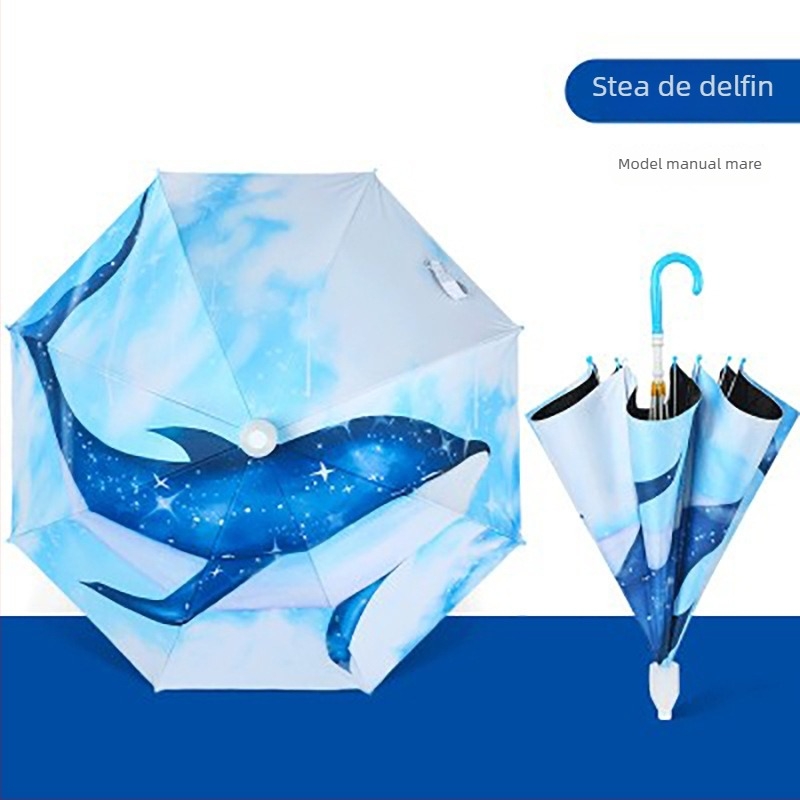 Umbrelă pentru copii cu design de iepuraș desene animate, cadru cu 8 brațe, țeavă din oțel, mâner din plastic, țesătură 190T