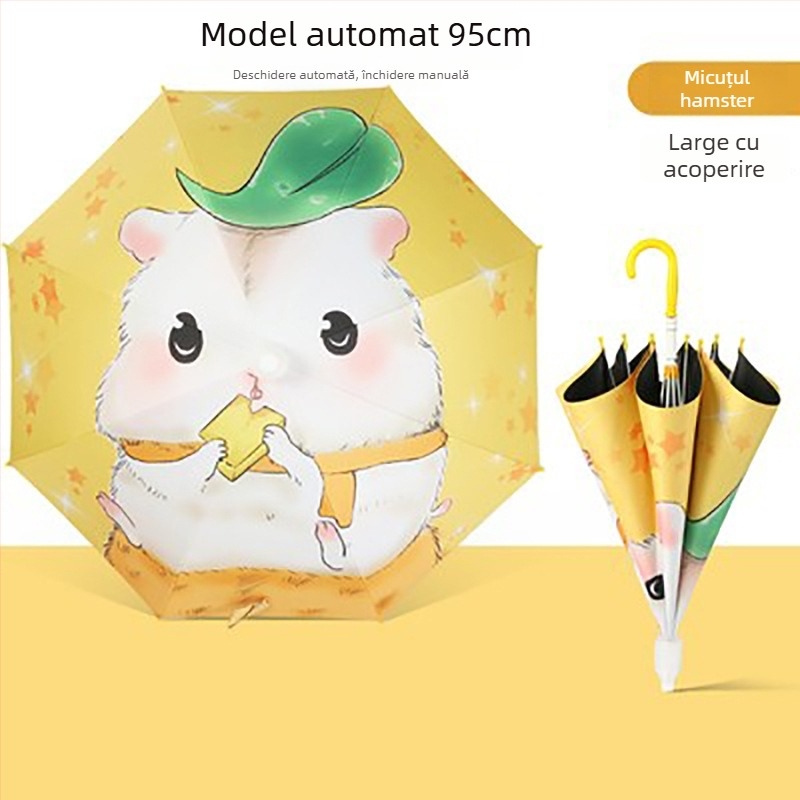 Umbrelă pentru copii cu design de iepuraș desene animate, cadru cu 8 brațe, țeavă din oțel, mâner din plastic, țesătură 190T