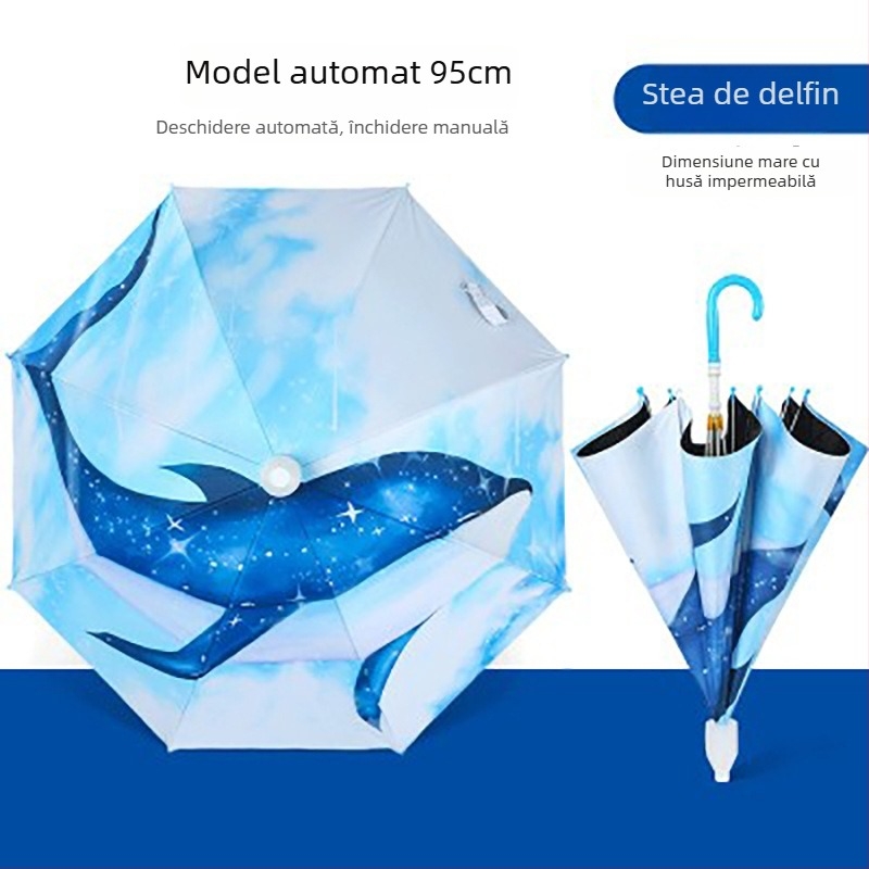 Umbrelă pentru copii cu design de iepuraș desene animate, cadru cu 8 brațe, țeavă din oțel, mâner din plastic, țesătură 190T