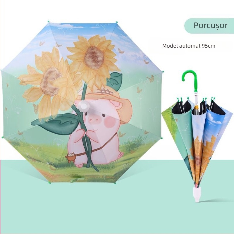 Umbrelă pentru copii cu design de iepuraș desene animate, cadru cu 8 brațe, țeavă din oțel, mâner din plastic, țesătură 190T
