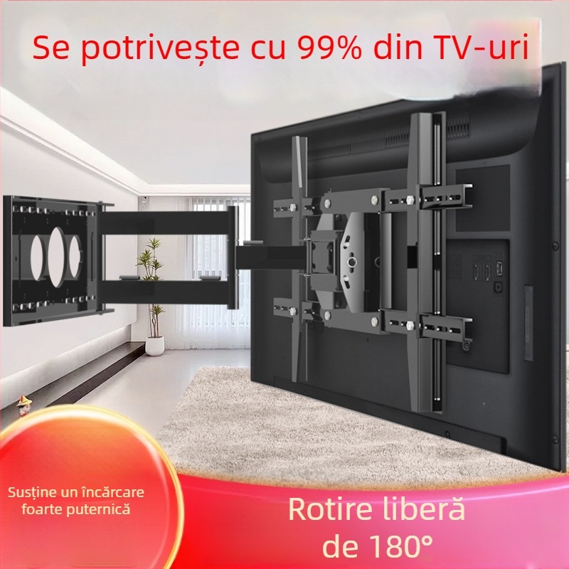 Suport de perete pentru TV cu rotire la 180° și braț telescopic, din oțel laminat la rece, compatibil cu televizoare cu ecran plat, greutate 12 kg