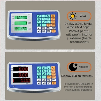 Cântar electronic de prețuri pliabil, capacitate 150 kg, măsurare electronică, alimentare cu baterie plumb-acid sau alimentare la rețea