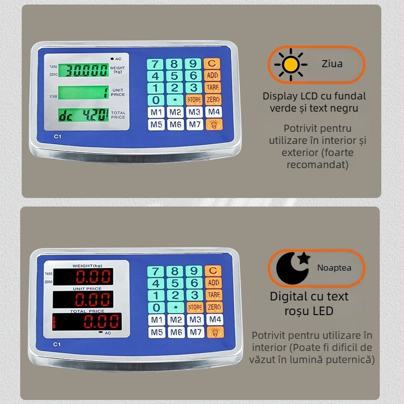 Cântar electronic de prețuri pliabil, capacitate 150 kg, măsurare electronică, alimentare cu baterie plumb-acid sau alimentare la rețea