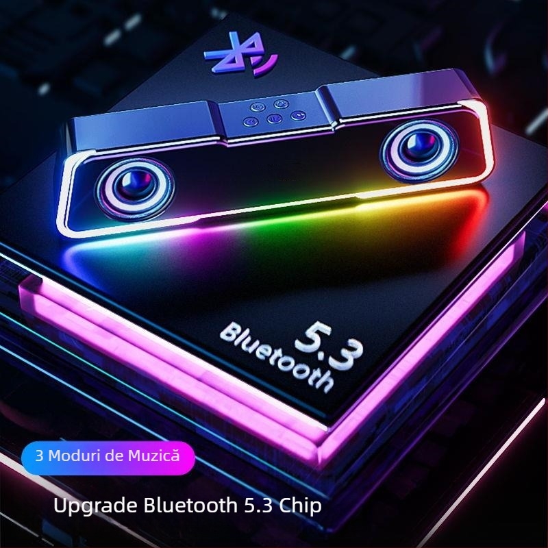Difuzor Bluetooth pentru desktop cu LED-uri, alimentare USB, sunet stereo 2.0