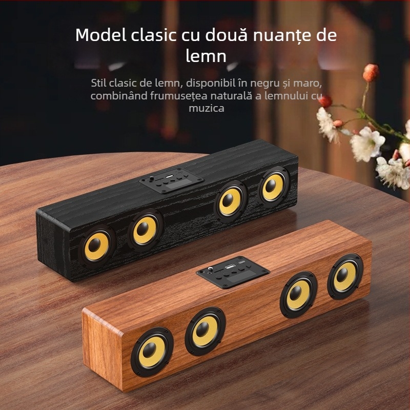Boxă de birou Bluetooth cu patru difuzoare, carcasă din lemn, Bluetooth 5.0, baterie încorporată 2000-4000 mAh, răspuns în frecvență 80 Hz-18 kHz