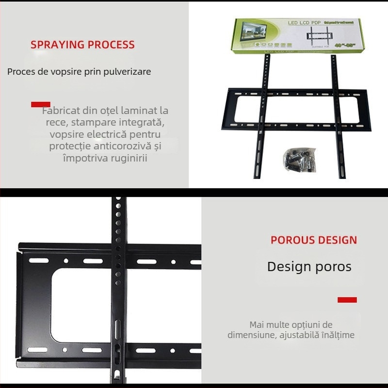 Suport TV LCD montat pe perete, cu două niveluri, încărcare peste 15 kg, construcție din fier, compatibil VESA 200×200 / 400×400 / 600×400