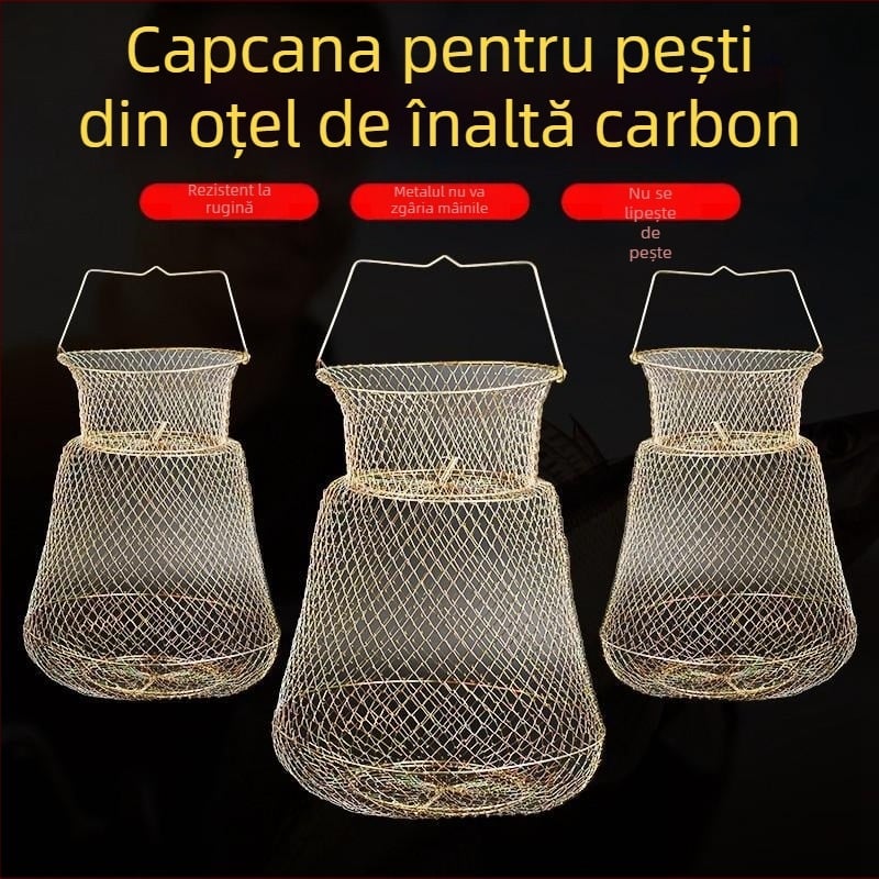 Mengda coș pliabil pentru pește din sârmă de oțel, material Hercules Line