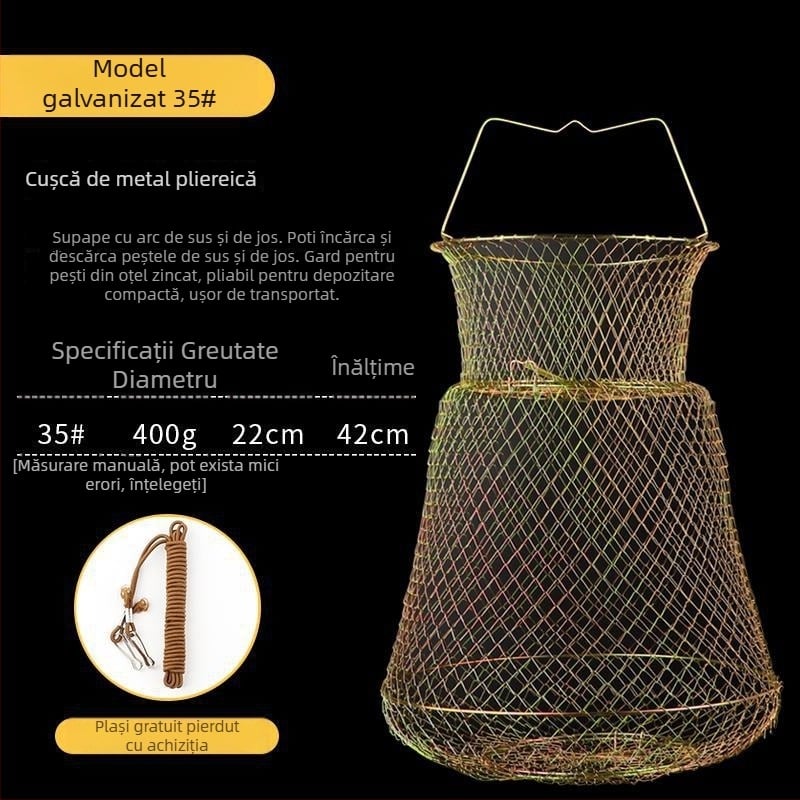 Mengda coș pliabil pentru pește din sârmă de oțel, material Hercules Line