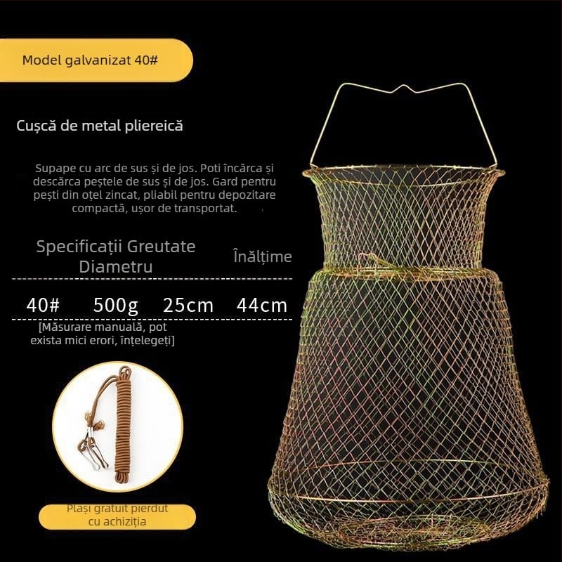 Mengda coș pliabil pentru pește din sârmă de oțel, material Hercules Line