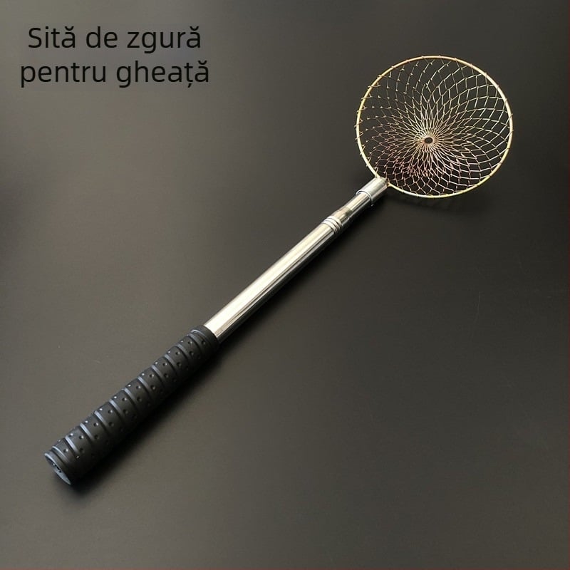 Land War Brigade Lingură galvanizată pentru pescuit pe gheață, cu cap de tijă metalică și plasă de gheață