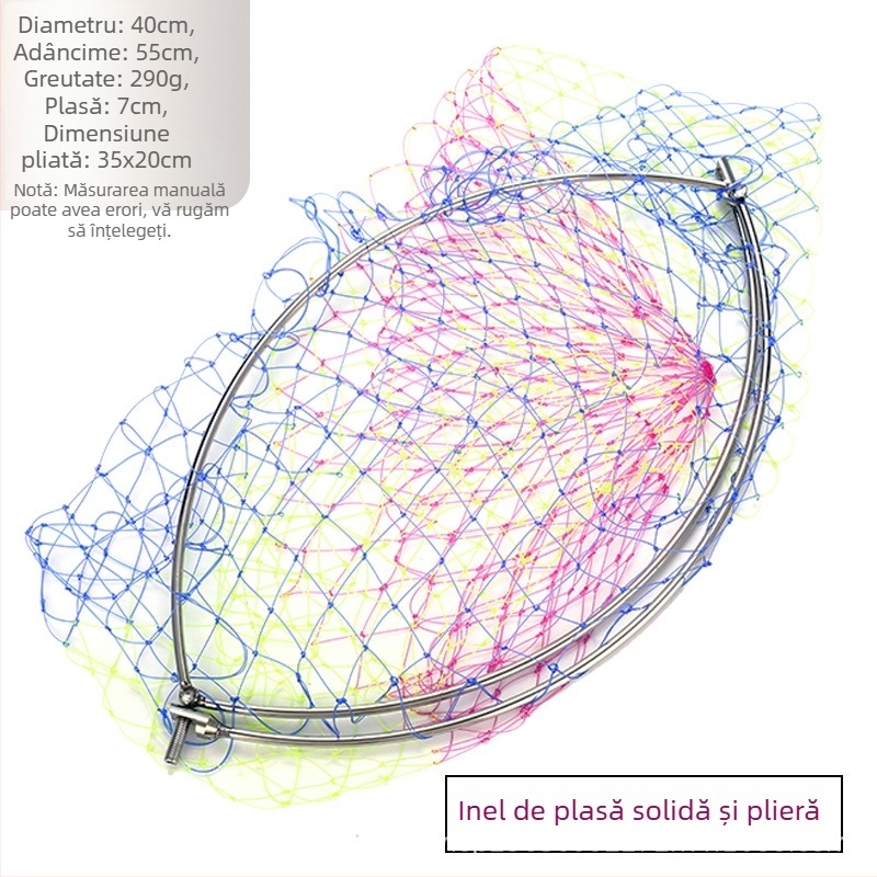 Cap de plasă de pescuit din oțel inoxidabil, pliabil, cu ochi mare