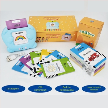 Jucărie educațională de învățare pentru copii, cititor de carduri bilingv cu cântece și poezii, baterie Li-ion reîncărcabilă, memorie până la 1GB