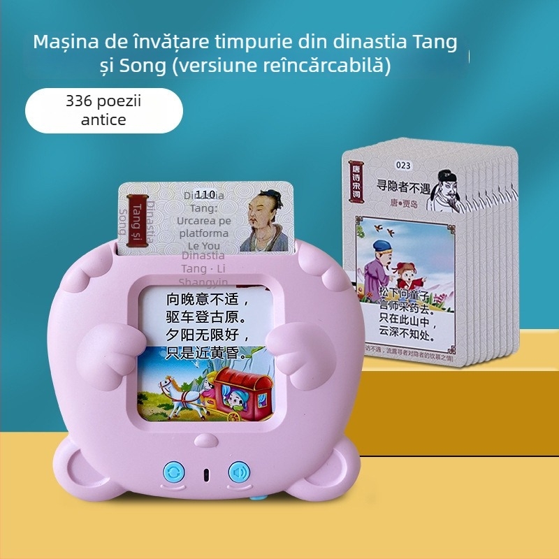 Jucărie educațională de învățare pentru copii, cititor de carduri bilingv cu cântece și poezii, baterie Li-ion reîncărcabilă, memorie până la 1GB