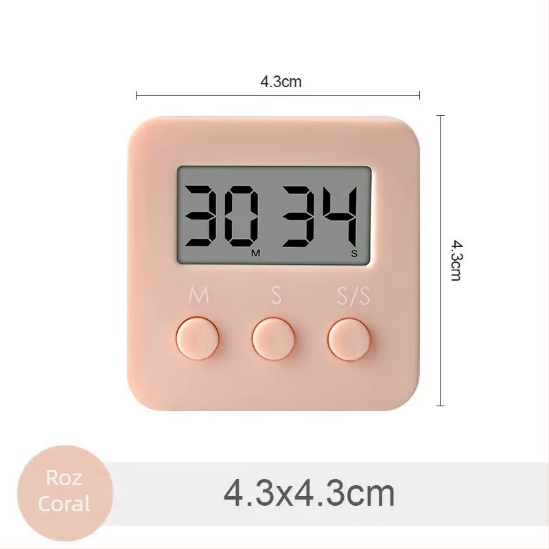 Cronometru electronic cu alarmă - dreptunghiular, alimentat cu baterii, ecran LED, carcasă din plastic, pentru studiu, birou și bucătărie