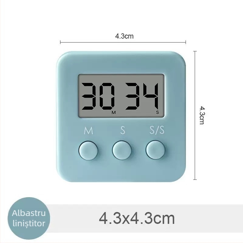 Cronometru electronic cu alarmă - dreptunghiular, alimentat cu baterii, ecran LED, carcasă din plastic, pentru studiu, birou și bucătărie
