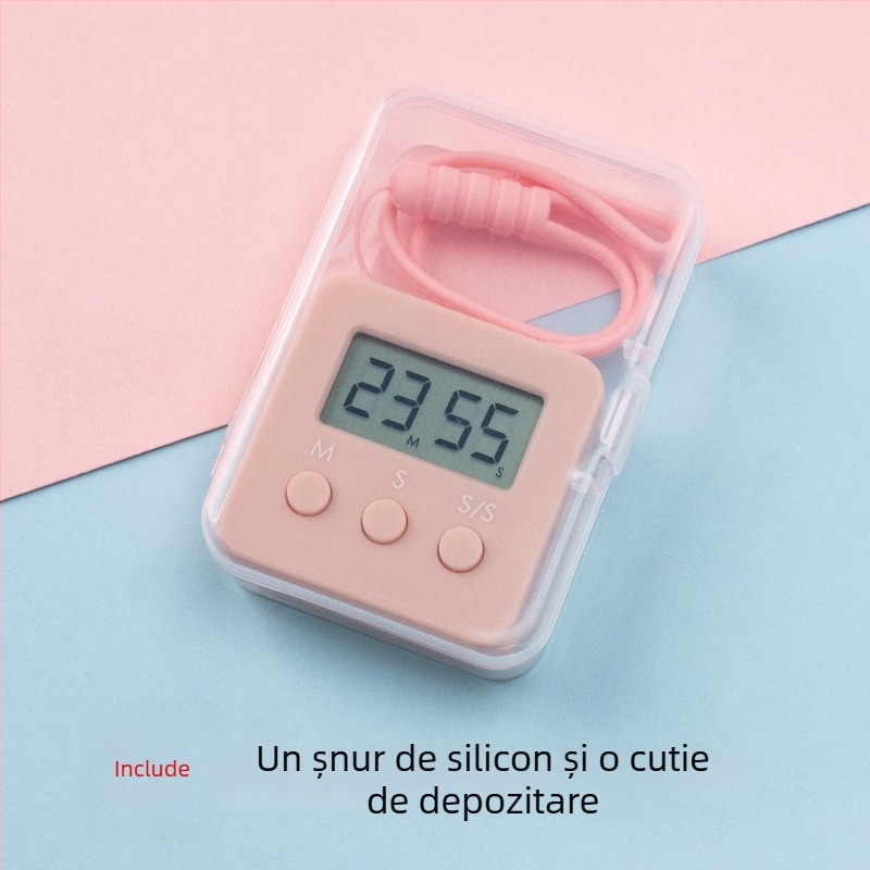 Cronometru electronic cu alarmă - dreptunghiular, alimentat cu baterii, ecran LED, carcasă din plastic, pentru studiu, birou și bucătărie