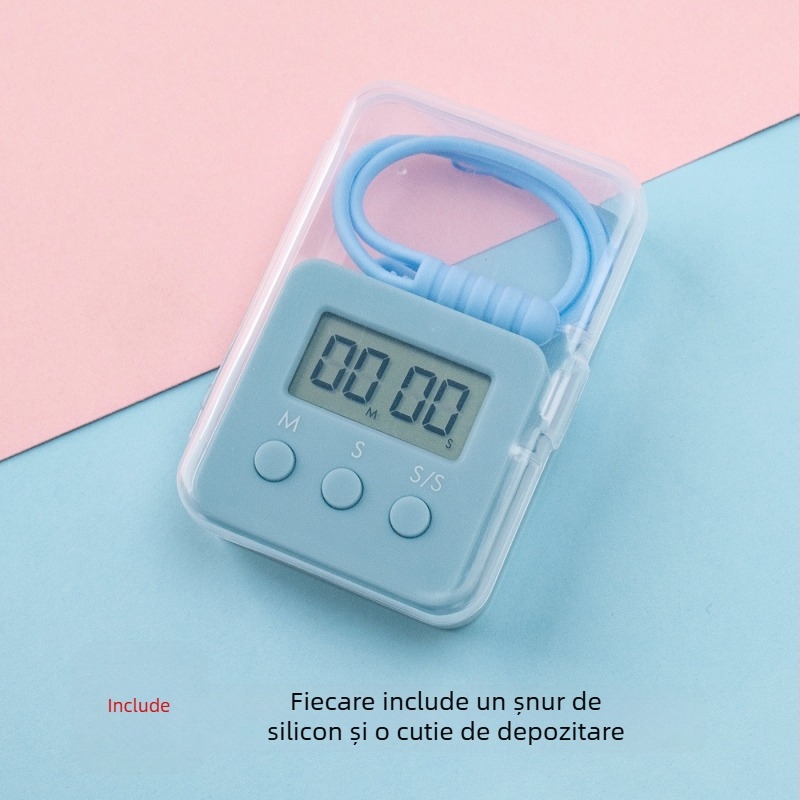 Cronometru electronic cu alarmă - dreptunghiular, alimentat cu baterii, ecran LED, carcasă din plastic, pentru studiu, birou și bucătărie