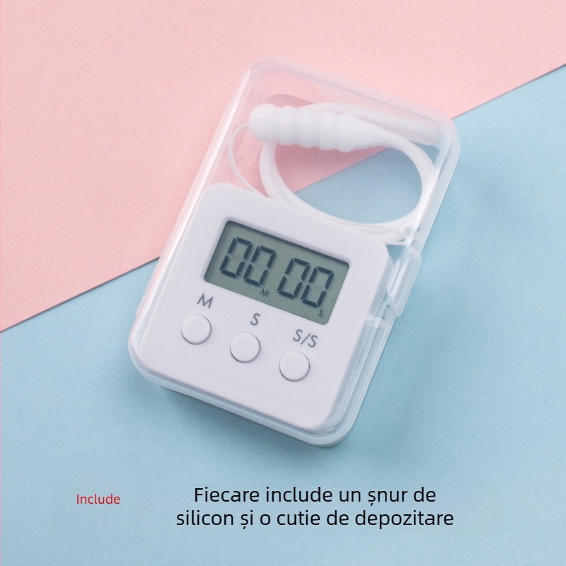 Cronometru electronic cu alarmă - dreptunghiular, alimentat cu baterii, ecran LED, carcasă din plastic, pentru studiu, birou și bucătărie